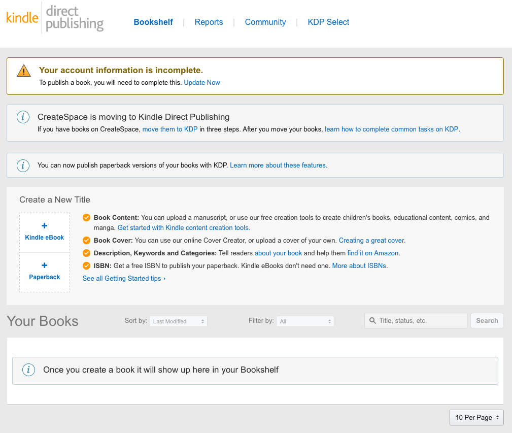 kindle direct publishing bookshelf